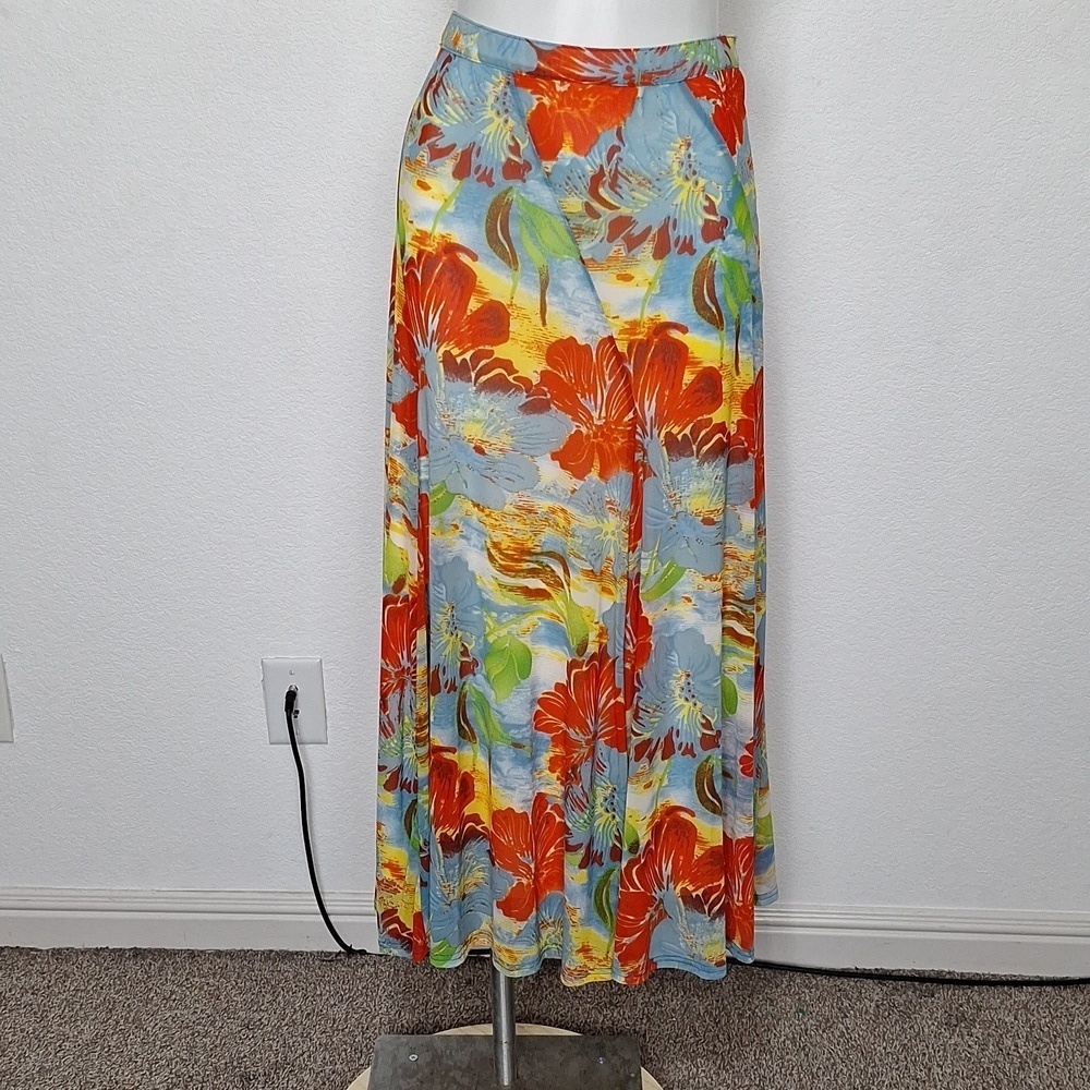 A La Carte Tropical Print Bohemian Mesh Boho Multicolor Maxi Length Skirt Size M